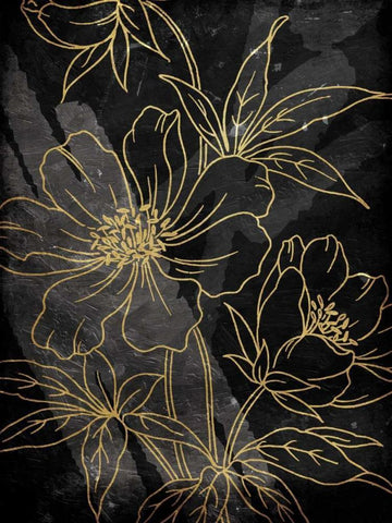Golden Abstract Floral Black Ornate Wood Framed Art Print with Double Matting by Villa, Milli