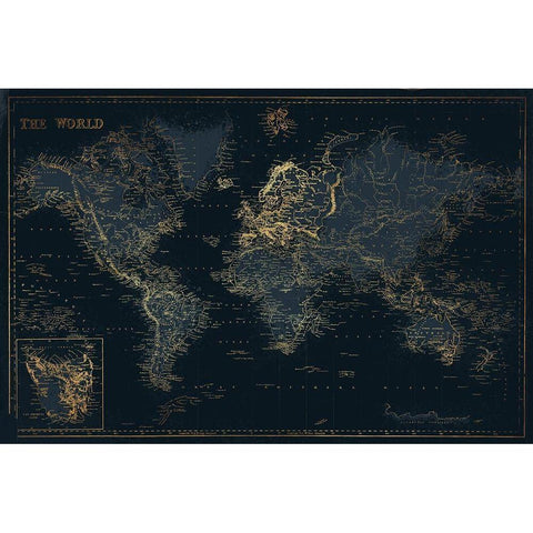 Golden Blue World Black Modern Wood Framed Art Print with Double Matting by Villa, Mlli