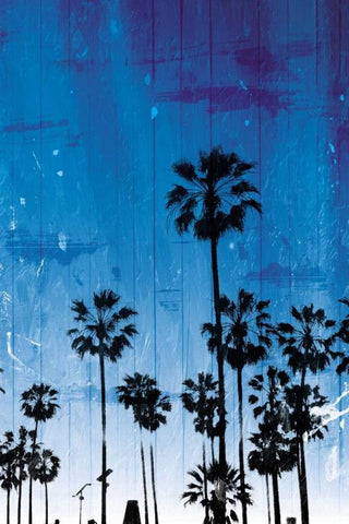 Palm Peach Night Blue White Modern Wood Framed Art Print with Double Matting by Villa, Milli