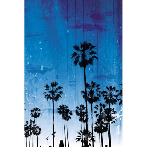 Palm Peach Night Blue White Modern Wood Framed Art Print by Villa, Milli