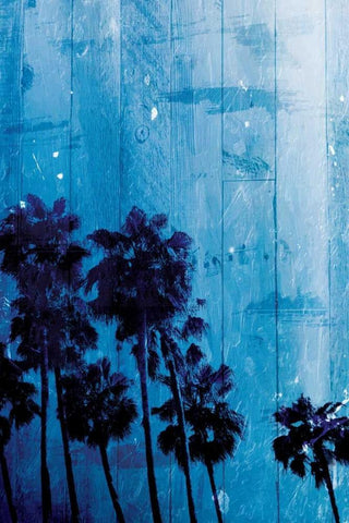 Palm Cool Night Blue Black Ornate Wood Framed Art Print with Double Matting by Villa, Milli