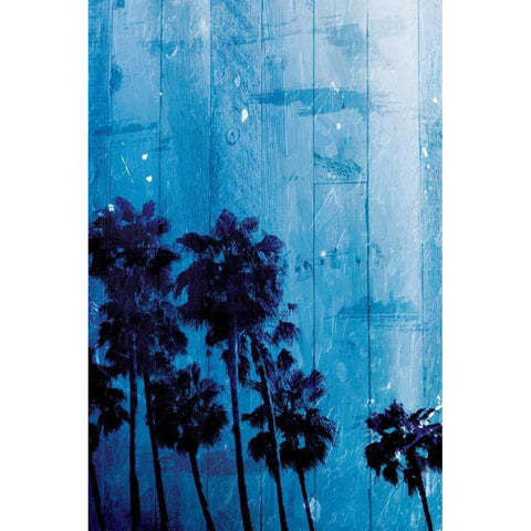 Palm Cool Night Blue White Modern Wood Framed Art Print by Villa, Milli