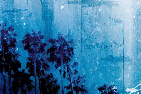 Palm Cool Night Blue Horizontal Black Ornate Wood Framed Art Print with Double Matting by Villa, Milli