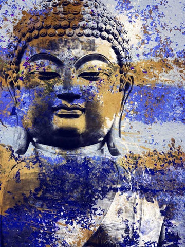 Blue Gold Prayer Black Ornate Wood Framed Art Print with Double Matting by Villa, Milli