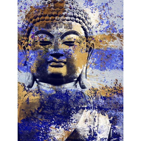 Blue Gold Prayer Black Modern Wood Framed Art Print with Double Matting by Villa, Milli