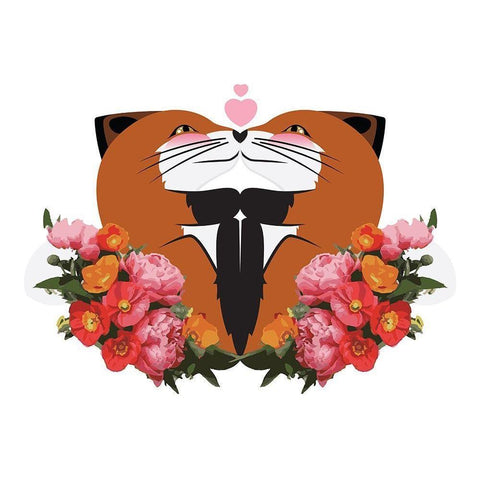 Fox Hug Flowers Black Modern Wood Framed Art Print by Villa, Mlli