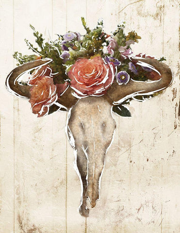 Flower On The Skull Black Ornate Wood Framed Art Print with Double Matting by Villa, Mlli