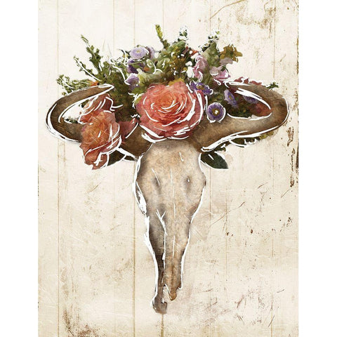 Flower On The Skull Black Modern Wood Framed Art Print with Double Matting by Villa, Mlli