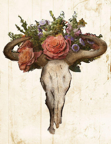Flower On The Skull Dark Lines Black Ornate Wood Framed Art Print with Double Matting by Villa, Mlli