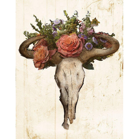 Flower On The Skull Dark Lines Black Modern Wood Framed Art Print by Villa, Mlli