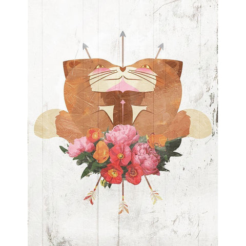 Fox Arrow Flowers Gold Ornate Wood Framed Art Print with Double Matting by Villa, Mlli