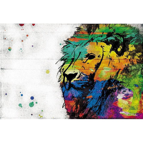 Rainbow Lion Black Modern Wood Framed Art Print with Double Matting by Villa, Mlli