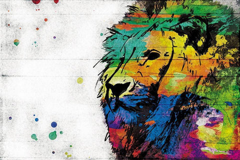 Rainbow Lion White Modern Wood Framed Art Print with Double Matting by Villa, Mlli