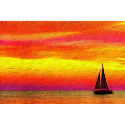 Sunset Boating White Modern Wood Framed Art Print by Villa, Mlli