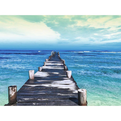 Dock at Sea Gold Ornate Wood Framed Art Print with Double Matting by Villa, Milli