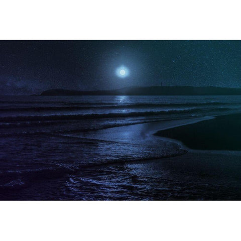 Beach Moon Black Modern Wood Framed Art Print by Villa, Milli