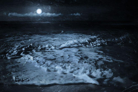 Close Waves at Night White Modern Wood Framed Art Print with Double Matting by Villa, Milli