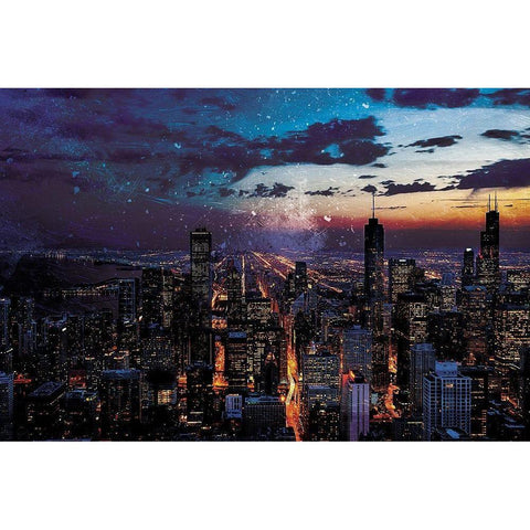 Chicago Skyline Black Modern Wood Framed Art Print with Double Matting by Villa, Mlli