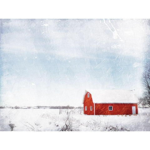 Barn In The Snow Black Modern Wood Framed Art Print by Villa, Mlli