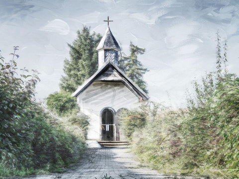 Single Church Black Ornate Wood Framed Art Print with Double Matting by Villa, Mlli