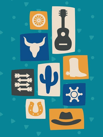 Western Icon Stamps Black Ornate Wood Framed Art Print with Double Matting by Villa, Mlli