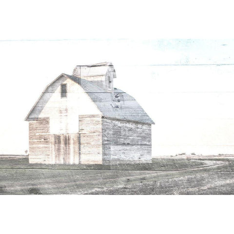 Sunset White Barn Black Modern Wood Framed Art Print with Double Matting by Villa, Mlli