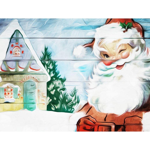 Winking Santa Painted Gold Ornate Wood Framed Art Print with Double Matting by Villa, Mlli