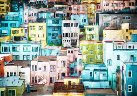 Colorful City Black Ornate Wood Framed Art Print with Double Matting by Villa, Mlli