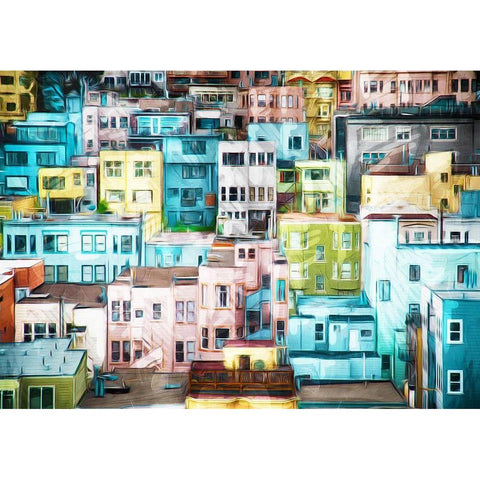 Colorful City Black Modern Wood Framed Art Print by Villa, Mlli