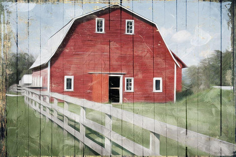 Red Barn Look Out White Modern Wood Framed Art Print with Double Matting by Villa, Mlli