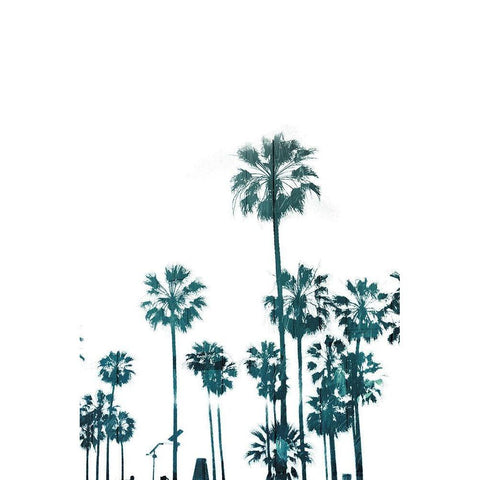 Palms in Teals White Modern Wood Framed Art Print by Villa, Mlli