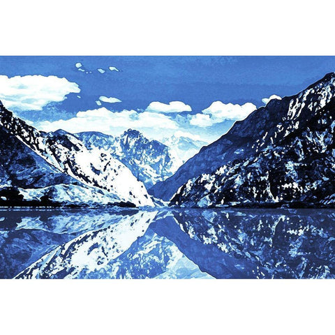 Blue Mountain Black Modern Wood Framed Art Print with Double Matting by Villa, Mlli