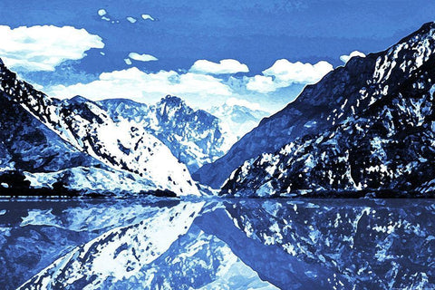 Blue Mountain White Modern Wood Framed Art Print with Double Matting by Villa, Mlli