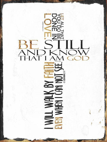 Quoted Cross White Modern Wood Framed Art Print with Double Matting by Villa, Mlli