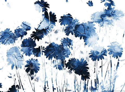 Blue Hues Flowers White Modern Wood Framed Art Print with Double Matting by Villa, Mlli