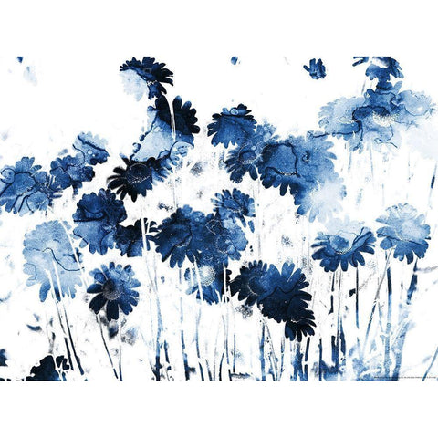 Blue Hues Flowers Black Modern Wood Framed Art Print by Villa, Mlli