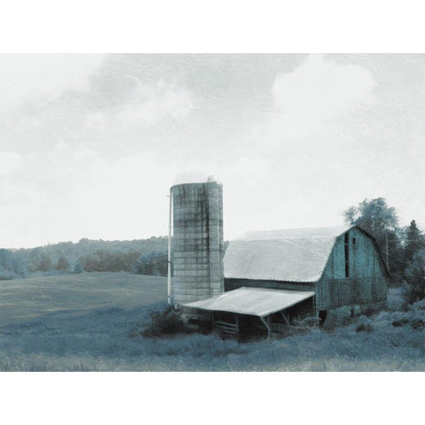 Blue Barn White Modern Wood Framed Art Print by Villa, Mlli