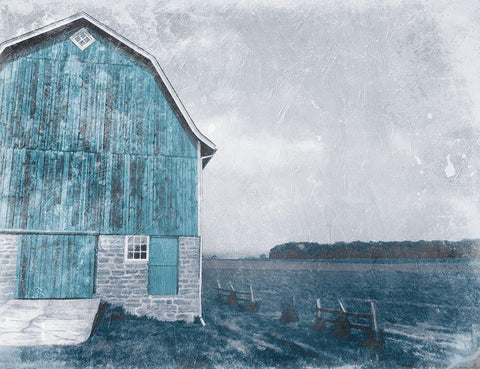 Blue Barn Mate Black Ornate Wood Framed Art Print with Double Matting by Villa, Mlli