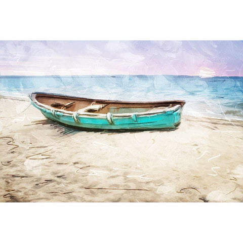 Lonely Boat on Beach White Modern Wood Framed Art Print by Villa, Mlli