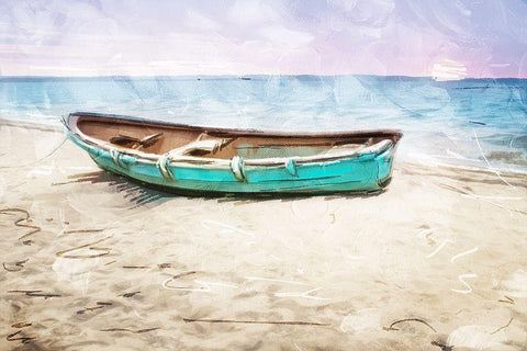 Lonely Boat on Beach White Modern Wood Framed Art Print with Double Matting by Villa, Mlli