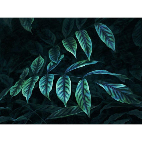 Teal Blue Leaves Gold Ornate Wood Framed Art Print with Double Matting by Villa, Milli