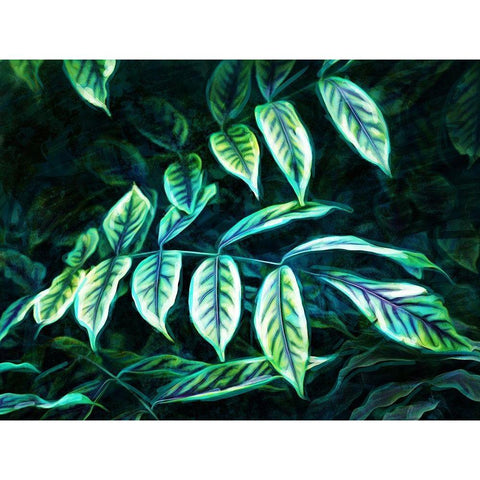 Electric Leaves Black Modern Wood Framed Art Print with Double Matting by Villa, Mlli