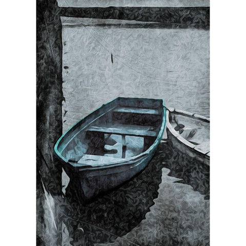 Boat In The Blue Black Modern Wood Framed Art Print with Double Matting by Villa, Mlli