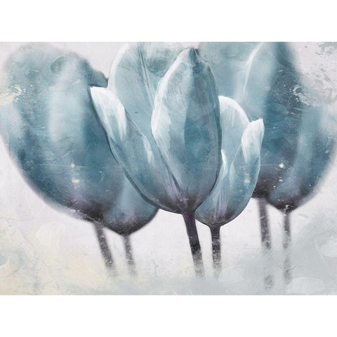 Three Tulip Blue White Modern Wood Framed Art Print by Villa, Milli