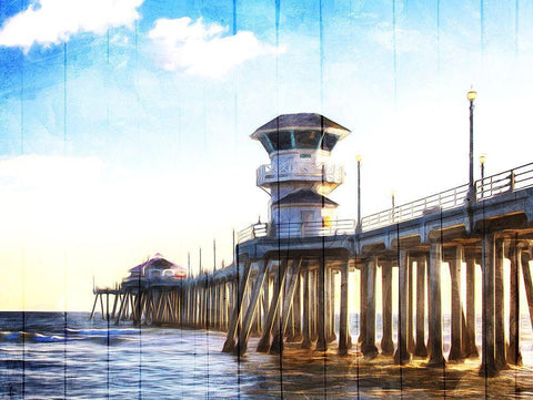 Huntington Pier White Modern Wood Framed Art Print with Double Matting by Villa, Mlli