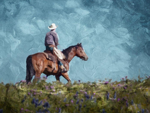 Cowboy Enjoys The Outlooktif White Modern Wood Framed Art Print with Double Matting by Villa, Mlli