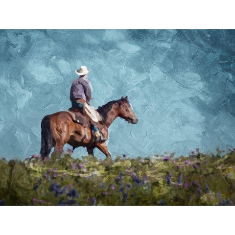 Cowboy Enjoys The Outlooktif Gold Ornate Wood Framed Art Print with Double Matting by Villa, Mlli