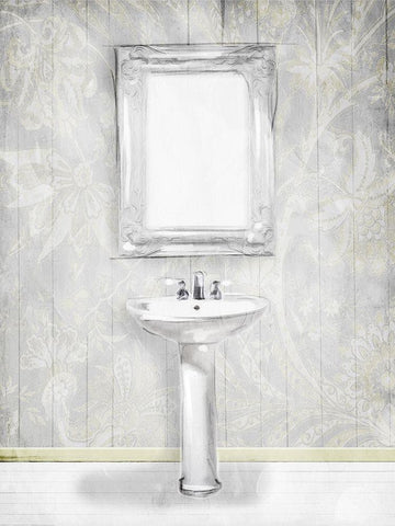 Gray Floral Sink Black Ornate Wood Framed Art Print with Double Matting by Villa, Mlli