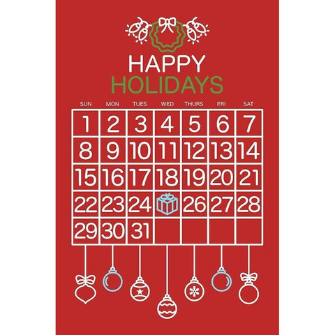 Happy Holidays Red Gold Ornate Wood Framed Art Print with Double Matting by Villa, Mlli