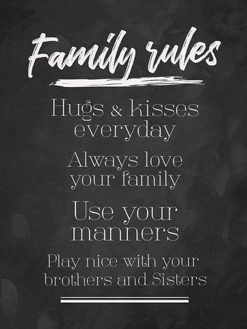 Family Rules Chalk Tone White Modern Wood Framed Art Print with Double Matting by Villa, Mlli